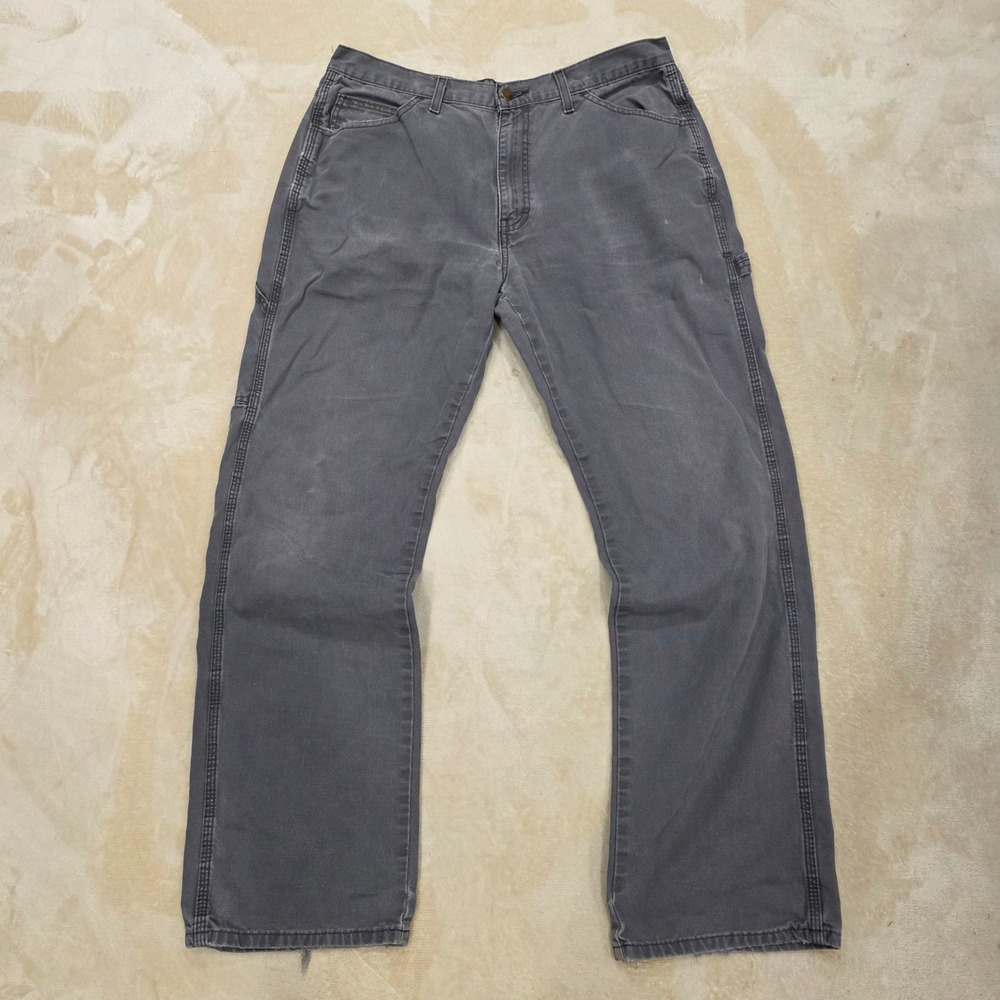 Dickies Carpenter Pants Mens 34x32 Gray Canvas Duck Utility Work Dungaree Faded
